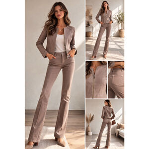 Curete vintage khaki jacket pants set neutral old money 36 " waist M / L (?)